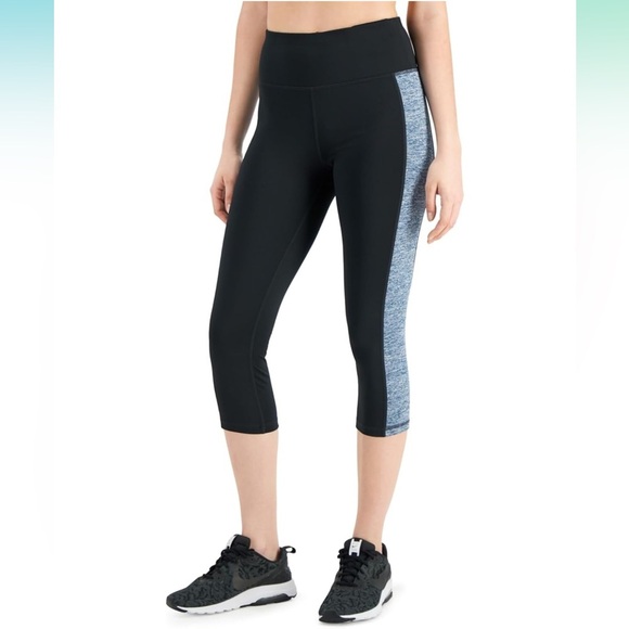 Women's Black Blue Athletic Leggings - Picture 1 of 2